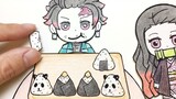 [Animasi stop-motion yang digambar tangan] Bola nasi onigiri di atas kertas, Tanjiro membeli 7 sekal