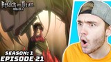 TITAN EREN VS THE FEMALE TITAN!! - Attack on Titan Ep.21 (Season 1) REACTION