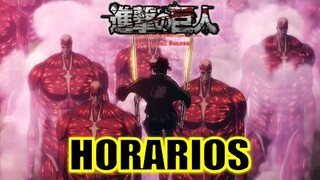 ¡HORARIOS DE ESTRENO! SHINGEKI NO KYOJIN TEMPORADA FINAL PARTE 3 - HORARIO Y FECHA SNK