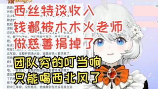 【鲸鱼娘西丝特】西丝特谈收入：拿到手的钱没多少，都被木木火捐出去了，穷的喝西北风