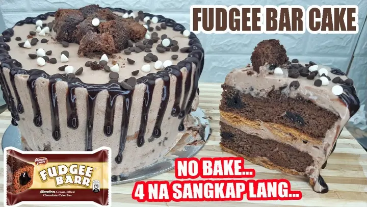 NO BAKE NO COOK FUDGEE BAR CAKE | 4 INGREDIENTS ONLY | HOW TO MAKE CHOCOLATE ICE CREAM CAKE HOLIDAY