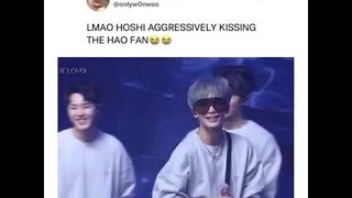 Hoshi aggressively kissing the Hao fan😂#seventeen #hoshi #the8 #scoups #dino #mingyu #dk #jeonghan