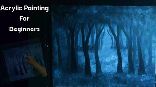 ACRYLIC PAINTINGS FOR BEGINNERS || PAINTING FORESTS USING SPONGE AND BRUSH