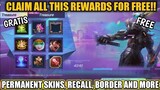 FREE PERMANENT SKINS, EMOTE, BORDER, RECALL EFFECTS IN NEW EVENT EVENT PARTY TREASURE MOBILE LEGENDS