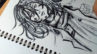 cara menggambar MIKASA dengan bulpoint