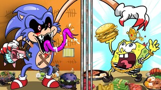 RICH SONIC.EXE vs. BROKE SPONGEBOB| Rich Jail vs Broke Jail | SPONGEBOB MUKBANG ANIMATION |SLIME CAT