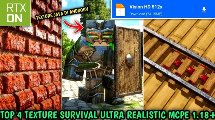 GOKIL ABIEZ! RILIS RTX BARU UNTUK SURVIVAL MCPE😲 TOP 4 TEXTURE ULTRA REALISTIC MINECRAFT PE/PC 1.18+