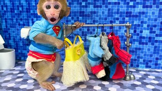 Monkey Baby Bon Bon hangs clothes in the toilet and sleeps with the duckling on the sofa