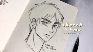 [asmr] sketch with me : eren jaeger 🌿 // attack on titan (aot) - how to draw anime boy