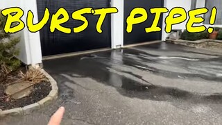 Plumbing Emergency Service Call Water Flooding Garage and Driveway Burst Pipe Inside Wall Isolated