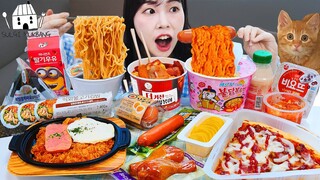 ASMR MUKBANG| 편의점 직접 만든 불닭 떡볶이 양념치킨 김밥 디저트 먹방 & 레시피 FRIED CHICKEN AND Tteokbokki EATING