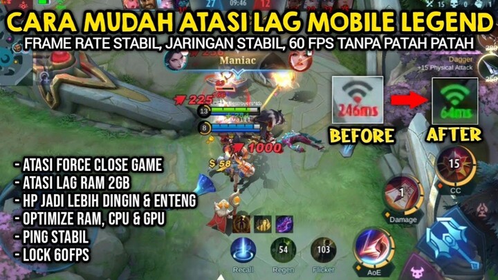 CARA ATASI LAG PING & PATAH PATAH MOBILE LEGEND UPDATE | cara stabil ping mobile legends 60fps