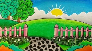 Cara menggambar pemandangan yang indah || Belajar menggambar dan mewarnai pemandangan alam