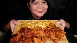 CRISPY FRIED CHICKEN WITH FRIES//NO TALKING//MUKBANG