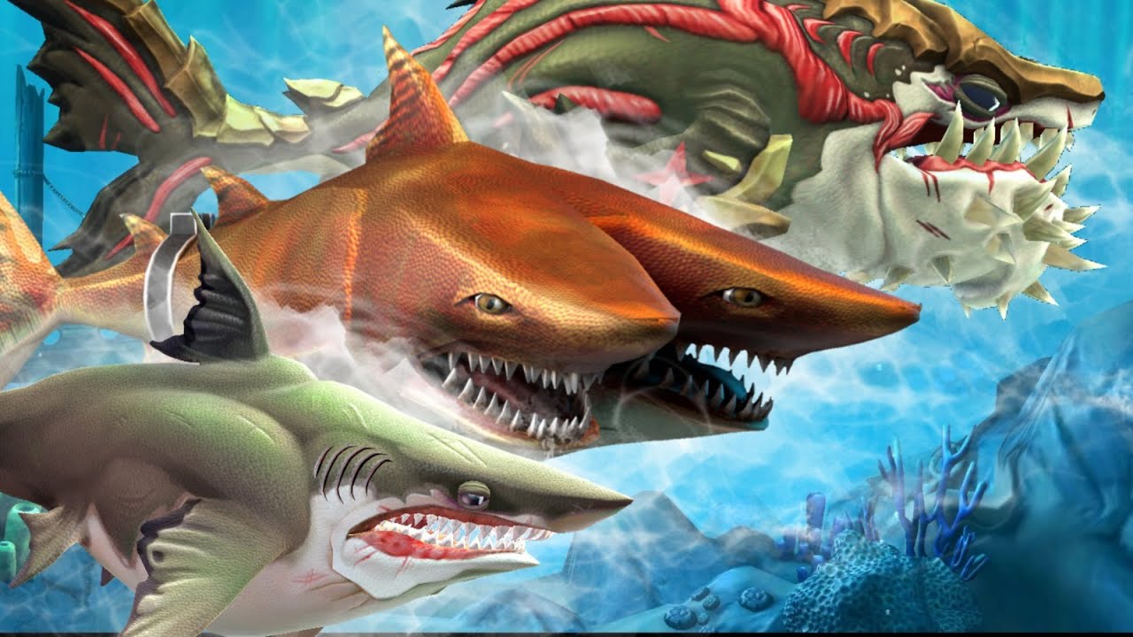 Megalodon Vs Megalodon Double Head Vs Ancient Megalodon Hungry Shark Vs Double Head Shark Attack Bstation