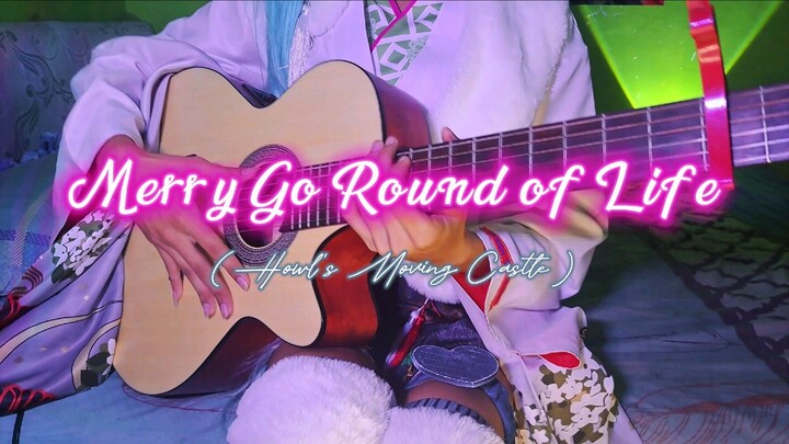 Kobo in kimono plays Merry Go Round of Life!! ( guitar ) fingerstyle cover | vivi