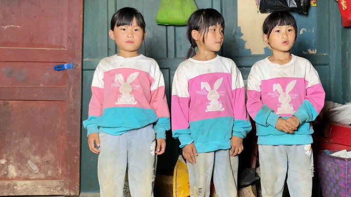 The grandma next door came to watch, and the triplets performed a dance