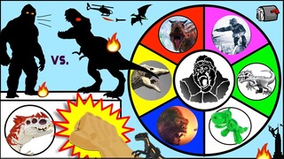 King Kong vs Dinosaurs Jurassic World SPINNING WHEEL SLIME GAME w/ Dinosaurs + KONG Figures