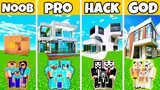 Minecraft Battle: Family New Contemporary House Build Challenge - Noob vs Pro vs Hacker vs God