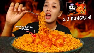 MUKBANG PEDAS ⁉️ 3 BUNGKUS MIE GAGA JALAPENO EKTRA BAKSO MERCON | MUKBANG INDONESIA