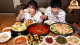 오랜만에 시부모님과 집밥 먹방 😊| 순두부계란찜, 고추장찌개, 연어솥밥, 두릅말이 | Korean Home Meal Mukbang