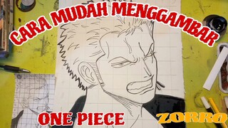 cara mudah menggambar anime one piece Roronoa ZORRO