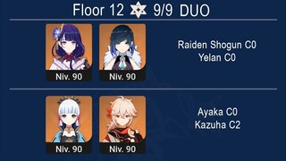 Spiral Abyss 3.3 DUO Raiden Shogun C0 & Yelan C0 / Ayaka C0 & Kazuha C2 Floor 12 Genshin Impact