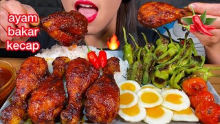 MAKAN AYAM BAKAR KECAP *GRILLED CHICKEN QUAIL EGGS GRILLED PEPPER RICE 먹방 MASSIVE Eating Sounds