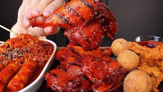 ASMR มุกบัง SPICY BBQ CHICKEN 🍗 ก๋วยเตี๋ยวไฟ TEOKBOKKI CHEESE BALL EATING