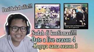 Sudah Dikonfirmasi!!!,,Date a live season 4 dan Kaguya sama season 3 sudah dikonfirmasi akan rilis