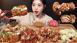 SUB)바삭빠삭 튀김에 맥주 먹방🍤🍺🍗 바질크림새우 치킨 고추유린기 가지튀김까지 꿀조합 리얼사운드 Crunchy Fried Chicken & Beer Mukbang Asmr