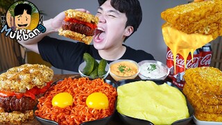 ASMR MUKBANG 햄버거 & 치즈 퐁듀 & 해쉬브라운 FIRE Noodle & HAMBURGER & CHEESE FONDUE EATING SOUND!