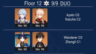 Spiral Abyss 3.3 DUO Kamisato Ayato C0 & Kazuha C2/ Wanderer C0 & Zhongli C1 Floor 12 Genshin Impact