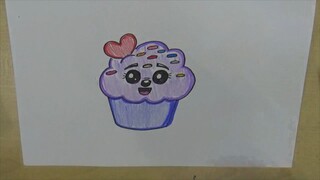 Draw cartoon Kawaii Cup Cake