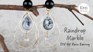 【UV レジン】UV Resin - DIY Marble Pattern Water Drop Earring. 大理石模様にした、水滴イヤリングを作りました。