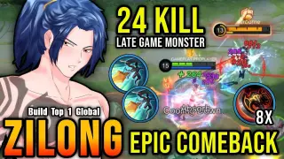 24 Kills!! Epic Comeback Zilong Late Game Monster - Build Top 1 Global Zilong ~ MLBB
