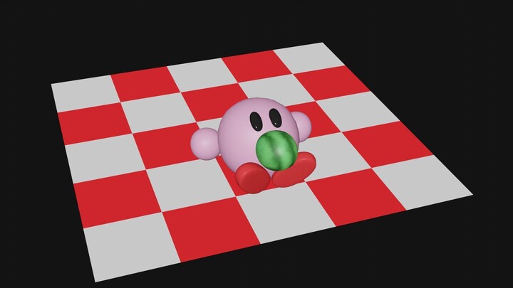 Blender workflow. kirby with awatermelon in his mouth.