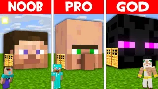 SECRET HEAD BLOCK ENTRANCE BUILD CHALLENGE! HOUSE INSIDE HEAD BLOCK in Minecraft NOOB vs PRO vs GOD!