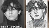 【สอนวาดรูป】เริ่มร่างใบหน้า ใช้วิธีที่ง่ายสุดในการวาดคิม แทฮยองวง BTS 。