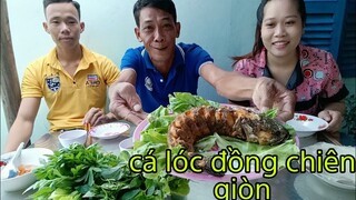 Tư làm món cá lóc đồng chiên giòn cuốn bánh tráng