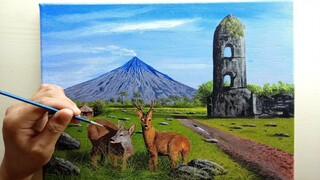 Mayon volcano acrylic painting Time-lapse Philippines