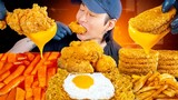 ASMR MUKBANG | Spicy Rice Cakes Tteokbokki, Hash Browns, Fries, Indomie Mi Goreng, Fried Chicken