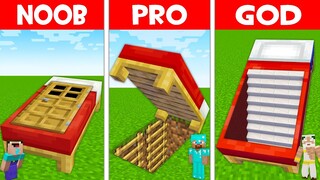 SECRET BASE INSIDE BED! NOOB FOUND BED HOUSE in Minecraft NOOB vs PRO vs GOD (Animation)