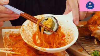 Mukbang mì cay Hàn Quốc với cơm cuộn kim bắp phần 4 #anngon