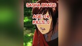 Sasha's Total Kills aot edit fyp viral aotedit anime AttackOnTitan animeedit AltogetherDifferent sasha sashabraus trending foryoupage