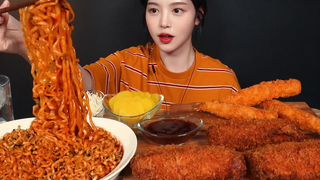 SUB) ! Cheese Roll Cutlet Buldak&Deep-fried Shrimp Mukbang ASMR