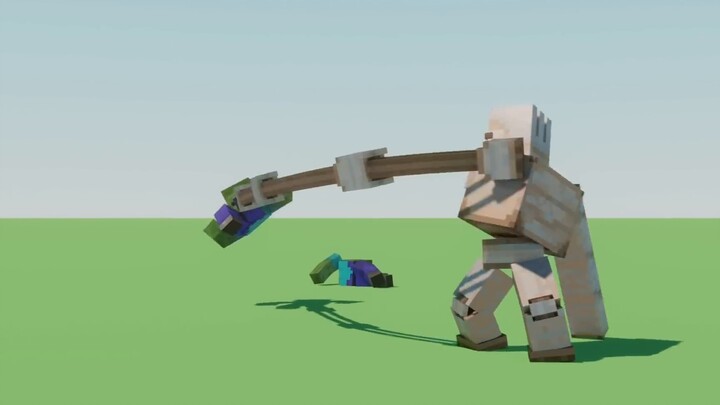 Sulih suara lucu Minecraft "It's an Iron Golem 145": zombie memprovokasi golem besi untuk menemukan 