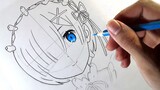 Cara menggambar anime cewe - rem [ Re: zero ] | drawing anime girl