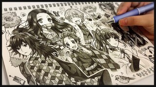 鬼滅の刃1ページいっぱいにイラスト描いてみた👘【アナログ】