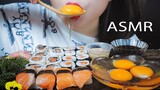 ASMR SALMON SUSHI AND MANDARIN FLAVOUR RAW EGGS EATING SOUND | LINH-ASMR mukbang